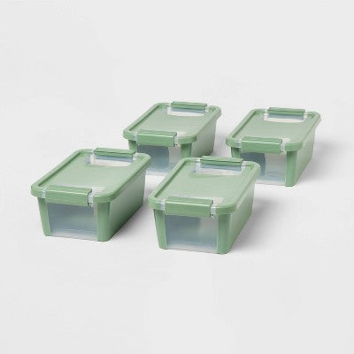 4pk Latching Window Utility Storage Boxes Extra Small Versatile Green - Brightroom