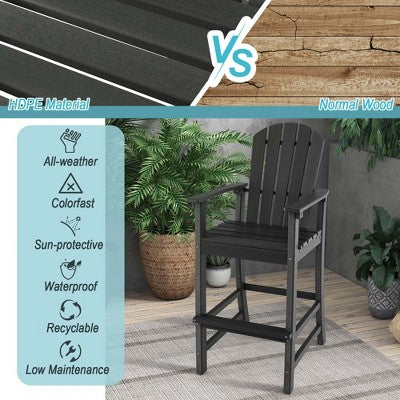 Costway Outdoor HDPE Bar Height Stool Patio Tall Chair Armrest Footrest All Weather (LOCAL PICKUP ONLY)