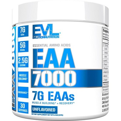 Evlution Nutrition EAA7000 - Muscle Building + Recovery Supplement - 7g EAAs + 5g BCAAs - Endurance + Energy Support - Unflavored - 30 Servings