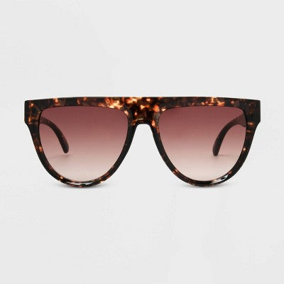 Women's Shiny Plastic Shield Sunglasses with Gradient Lens - Universal Thread Brown/Tortoise Print