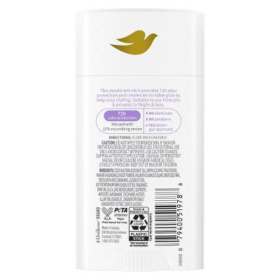 Dove Beauty Whole Body Solid Deodorant Anti-Chafe Stick Coconut & Vanilla - Aluminum-Free 2.6oz