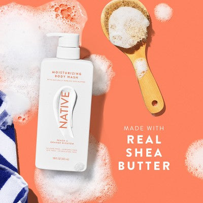 Native Moisturizing Body Wash Shea Butter for Women & Men - 24hr Hydration - Peach & Orange Blossom - Sulfate Free - Paraben Free - 18 fl oz