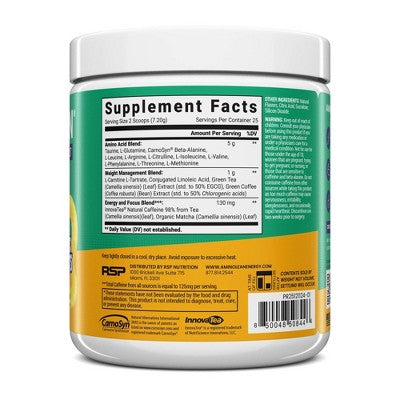 RSP Nutrition AminoLean x Smart Sweets Pre-Workout Energy Supplements Peach Ring Candy Powder - 6.3oz