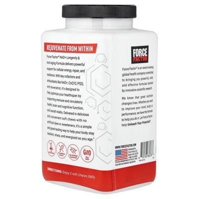 Force Factor NAD + Longevity & Anti-Aging Formula, Chocolate, 60 Soft Chews