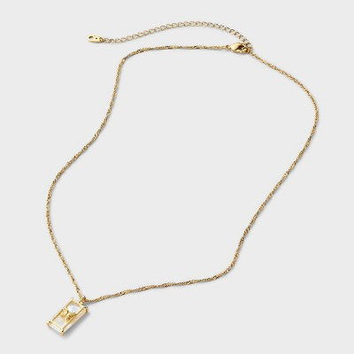14K Gold Dipped Mother of Pearl Butterfly Tag Pendant Necklace - A New Day Gold