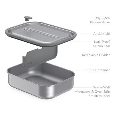 Bentgo Microsteel Leakproof Lunch Bento Box - Silver: Stainless Steel Lunchbox