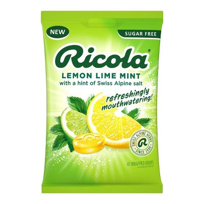 Ricola Sugar Free Lemon Lime Mint Mouthwatering Drops to Quench Dry Mouth - 40ct