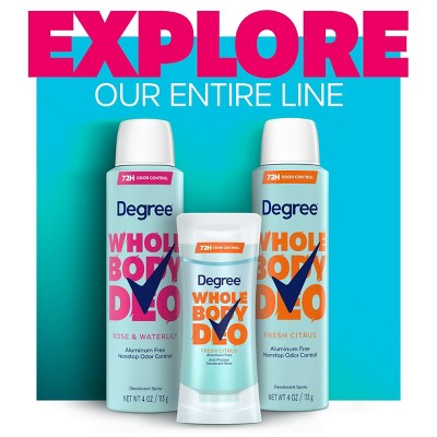 Degree 72H Odor Protection Whole Body Deodorant Spray for Women Rose & Waterlily - Aluminum-Free 4oz
