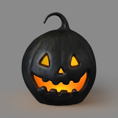 10.75" Lit Pumpkin Jack O' Lantern Halloween Prop with Timer/Terracotta Like Black Antique Wash Finish- Hyde and EEK! Boutique