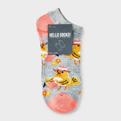 Women's Gardening Chick Low Cut Socks - Heather Gray/Peach 4-10: Recycled Polyester, Animal Icon Pattern