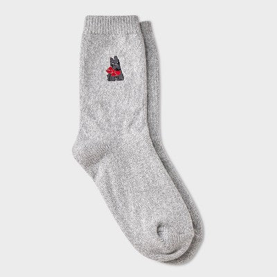 Girls' Embroidered Dog Sweater Crew Socks - Cat & Jack Gray M