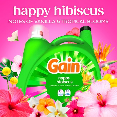 Gain Happy Hibiscus Hula HE Liquid Laundry Detergent: 132 fl oz, 100 Loads, Concentrated, Odor Control Formula