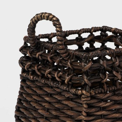 Rounded Square Chocolate Woven Basket with Lid - Threshold