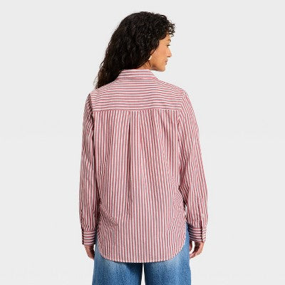 Women's Collared Striped Button-Down Shirt Universal Thread Red L