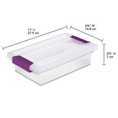 Sterilite 1.9qt Purple Latch Box Clear: Plastic Storage Bin with Lid, Portable, Stackable, Built-In Handles, Universal Use