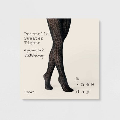Women's Double Chevron Pointelle Sweater Tights - A New Day Black L/XL