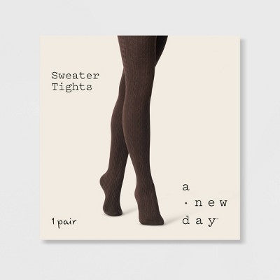 Women's Cable Sweater Tights - A New Day Brown M/L