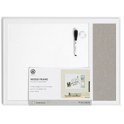 U Brands 17''x 23'' Minimal Deco Frame Combination Board Gray Linen/White: Magnetic Whiteboard & Bulletin Board (LOCAL PICKUP ONLY)