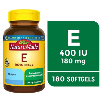 Nature Made Vitamin E - DL-Alpha 400IU Heart Softgels - Non Vegetarian - 180ct