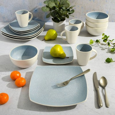 16pc Stoneware Soho Lounge Square Dinnerware Set Aqua - Gibson Soho Lounge: Dishes Set, Service for 4, Dishwasher & Microwave Safe (LOCAL PICKUP ONLY)