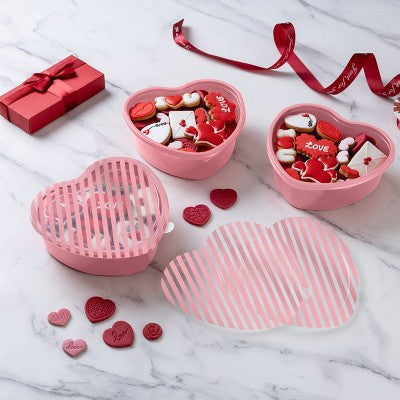 Cook with Color Heart Shaped with Stripe Print Semi Durable Food Storage Container