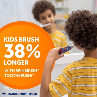 Spinbrush Kids' Superman Electric Toothbrush: Round Head, Soft Nylon Bristles, Battery-Powered, 9.64-Inch Height