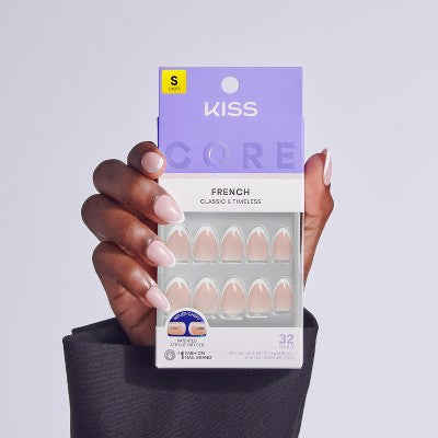 Kiss Core French Tip Press-On Fake Nails Short Almond - Passionate - 35ct