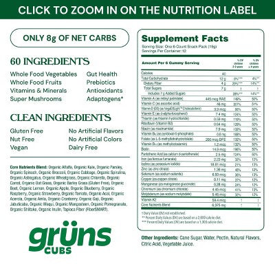 Gruns Kids' Low Sugar Superfoods Greens Gummies - 96ct/12 Servings