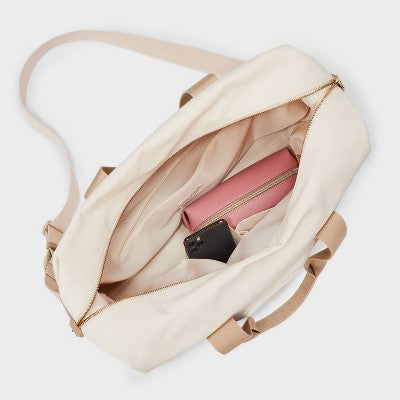 Foundational Weekender Bag - Universal Thread Taupe: Cotton Shell, Zip Closure, Detachable Strap
