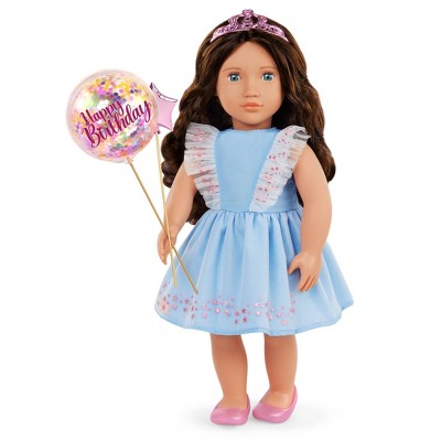 Our Generation Naomi 18" Doll in Birthday Party Dress with Balloons and Tiara - Dark-Brown Hair/Light-Blue Eyes