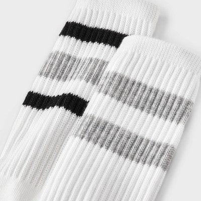 Girls' 2pk Striped Crew Socks - art class Black/Gray M