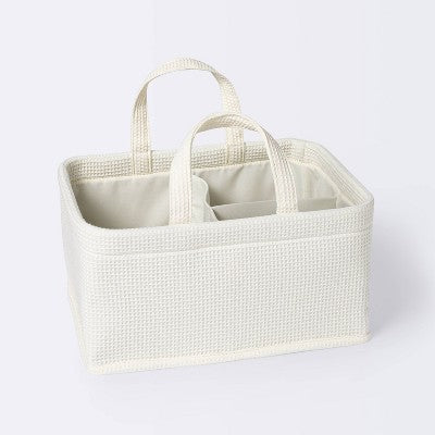 Waffle Weave Rectangular Diaper Caddy with Handles - Cloud Island Cream: Fabric, 13.5" Depth, 897.75 Volume