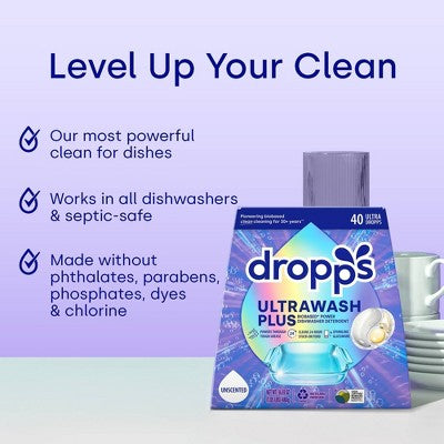 Dropps Dish UltraWash Plus Biobased Detergent Pods - Unscented - 40ct