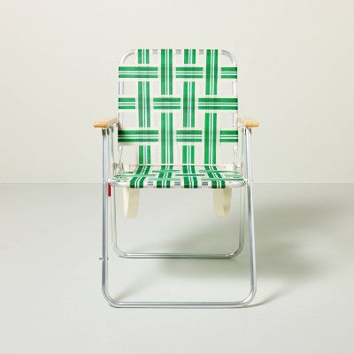 Folding Lawn Chair - Cream/Light Blue/Green - Hearth & Hand with Magnolia: Weather-Resistant, No Assembly, Steel Frame (LOCAL PICKUP ONLY)
