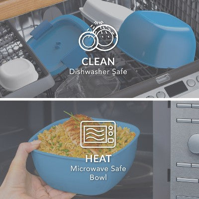 Bentgo Salad Stackable Lunch Container with Large 54oz Bowl, 4-Compartment Tray & Built-In Fork - Blue