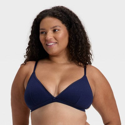 Women's Pointelle Triangle Bralette - Wild Fable Dark Blue L