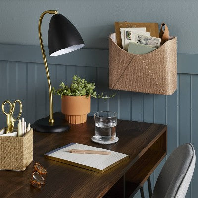 Woven Wall Pocket with Faux Leather Loop Taupe - Threshold: Wall File & Mail Organizer, Office Holder,