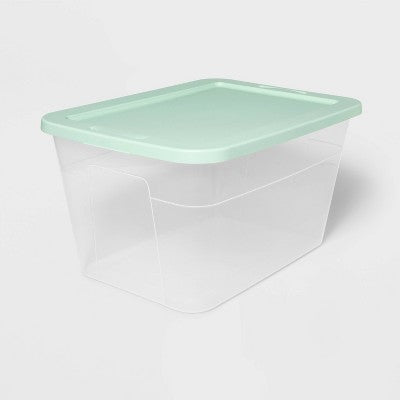 56qt Storage Box clear with Green or Gray Lids - Room Essentials: Plastic, Lidded, Stackable, Portable, Snap Closure (LOCAL PICKUP ONLY)