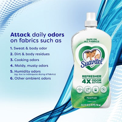 Suavitel Refresher Fabric Rinse, 4X Odor Action, Floral Fresh Scent - 25.5 fl oz: Paraben-Free, Bleach-Free, Phosphate-Free, Liquid Laundry Additive