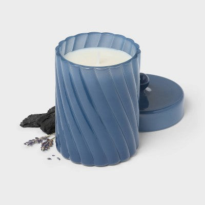 Lidded Charcoal and Black Teak Jar Candle 12oz - Threshold