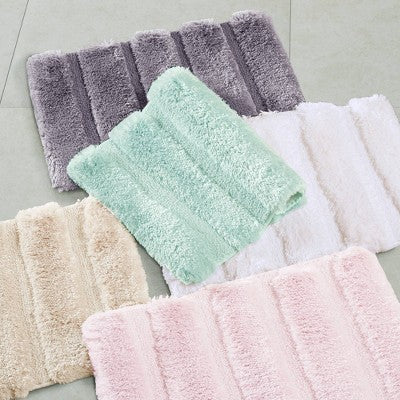 Madison Park 17"x24" Tufted Pearl Channel Solid Bath Rug Seafoam: Machine Washable, Latex Backing, OEKO-TEX Certified
