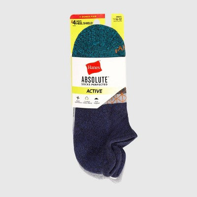 Hanes Men's 3pk +1 Absolute Active Cushioned Heel Shield Socks - White/Heathered Black 6-12: Cotton Blend, Arch Support, Seamless Toe