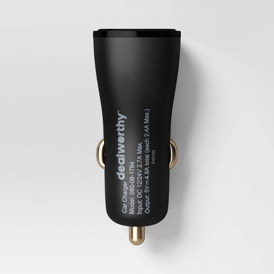 Dual Port USB-A Car Charger 2pk - dealworthy Black