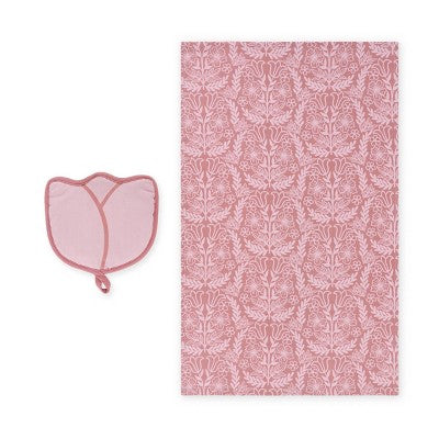 Potholder and Dishtowel Set Pink Flowers and Tulips - Bullseye's Playground