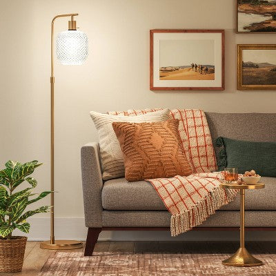 Floor Lamp Brass with Glass Shade (Includes LED Light Bulb) - Threshold: Elegant Standing Illumination, Rotary Switch