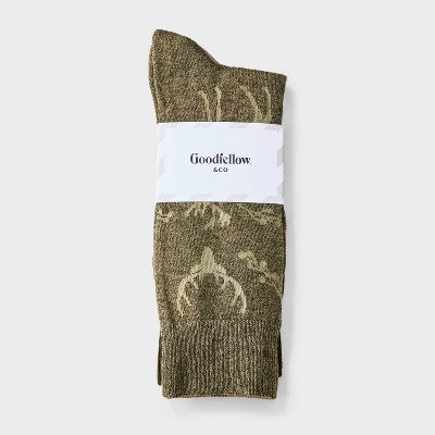 Men's Deer Print Socks 2pk - Goodfellow & Co - Green/Beige 6-12