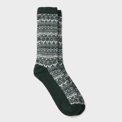 Men's Fair Isle Crew Socks - Goodfellow & Co Green/White 6-12
