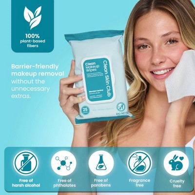 Clean Skin Club Makeup Facial Cleansing Wipes Blemish Control - 25ct