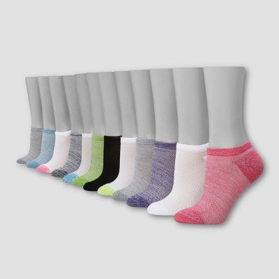 Hanes Girls' 12pk Super No Show Athletic Socks - S: Tagless Knit Midweight