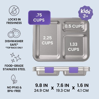 Bentgo Kids' Stainless Steel Leakproof 3 Compartments Bento-Style Lunch Box - Purple